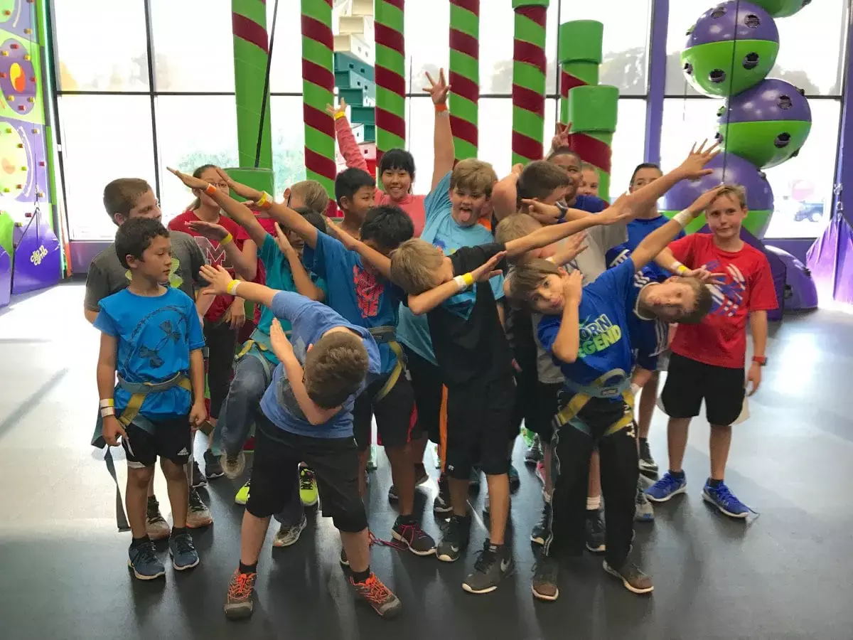 group of kids at climbing center